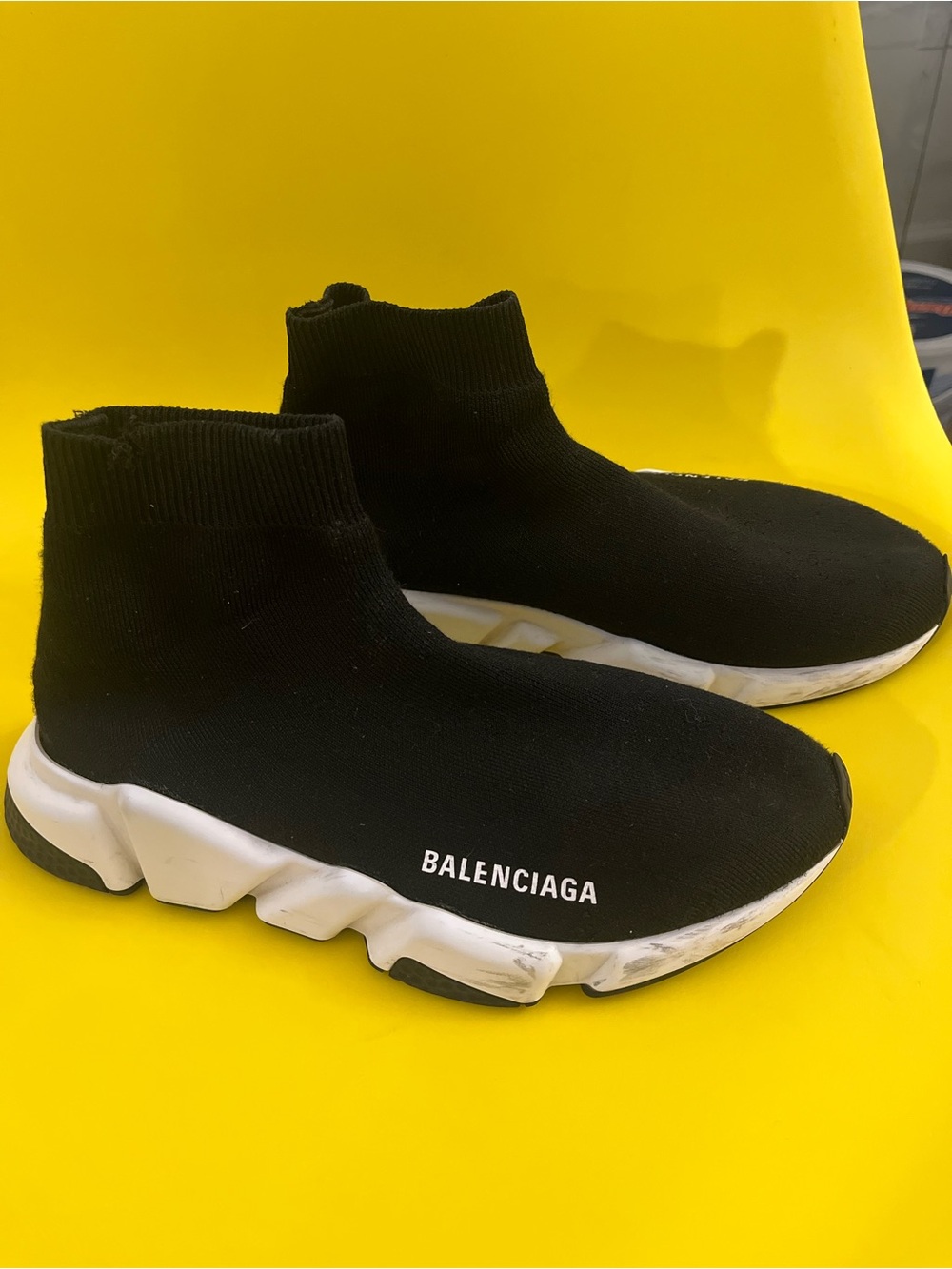 Balenciaga Black Sock Sneakers with White Soles